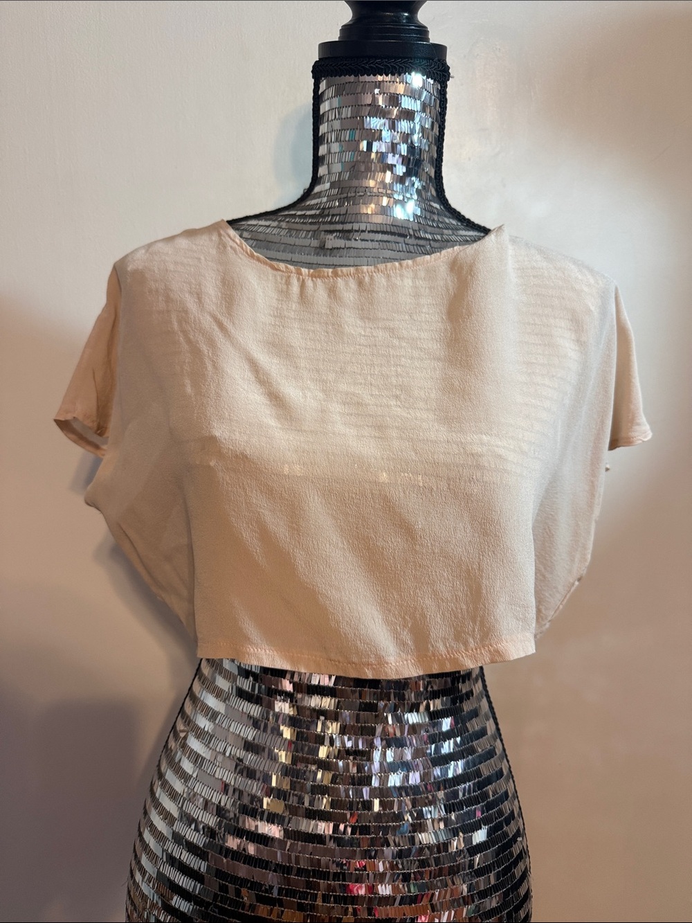 Piko 1988 Pale Pink Cropped Silk Blouse